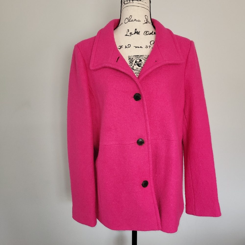 Lands End boiled wool jacket in magenta